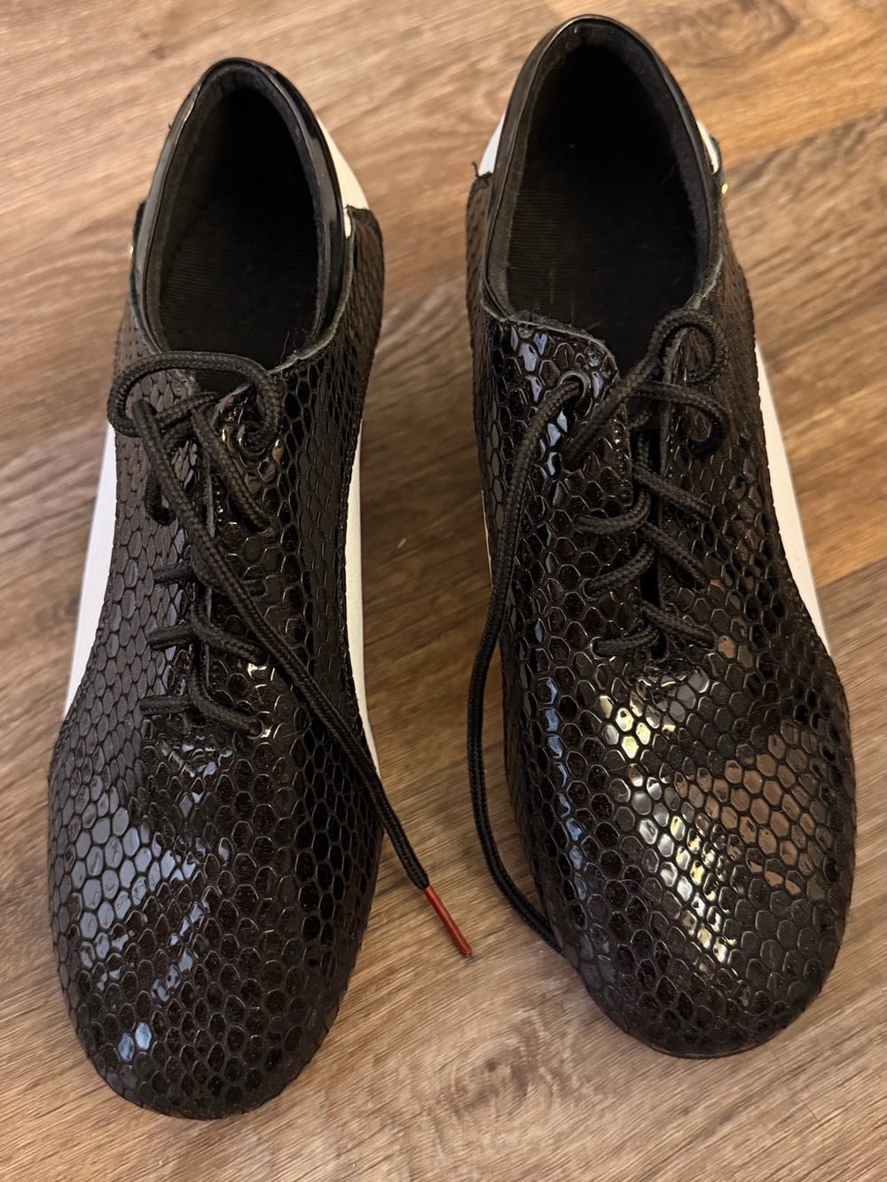 Women’s Black Snake-Texture Lace-Up Ankle Booties